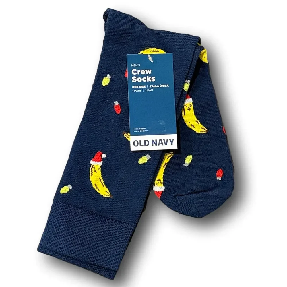 3/$18 Santa Bananas Christmas Holiday Funny Novelty Crew Socks - NWT